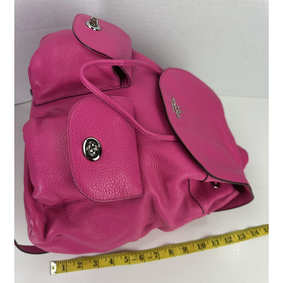 Coach Billie Pebbled Leather Backpack Purse Hot Pink Bag Turnlock Pockets - Picture 8 of 16